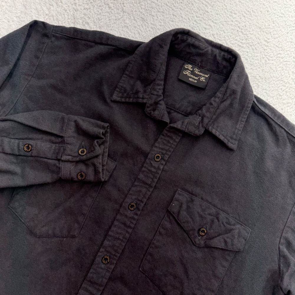The Vermont Flannel Co Mens Charcoal Gray Solid Cotton Flannel Shirt Medium USA